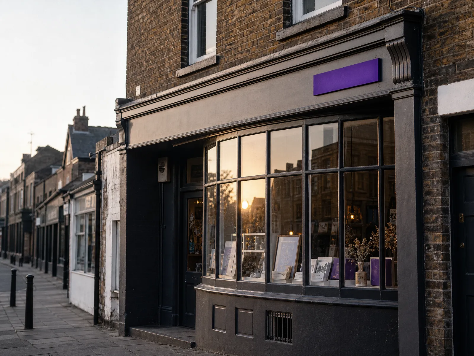 Independent shopfront on a UK high street at golden hour, illustrating local SEO tips for a small business.