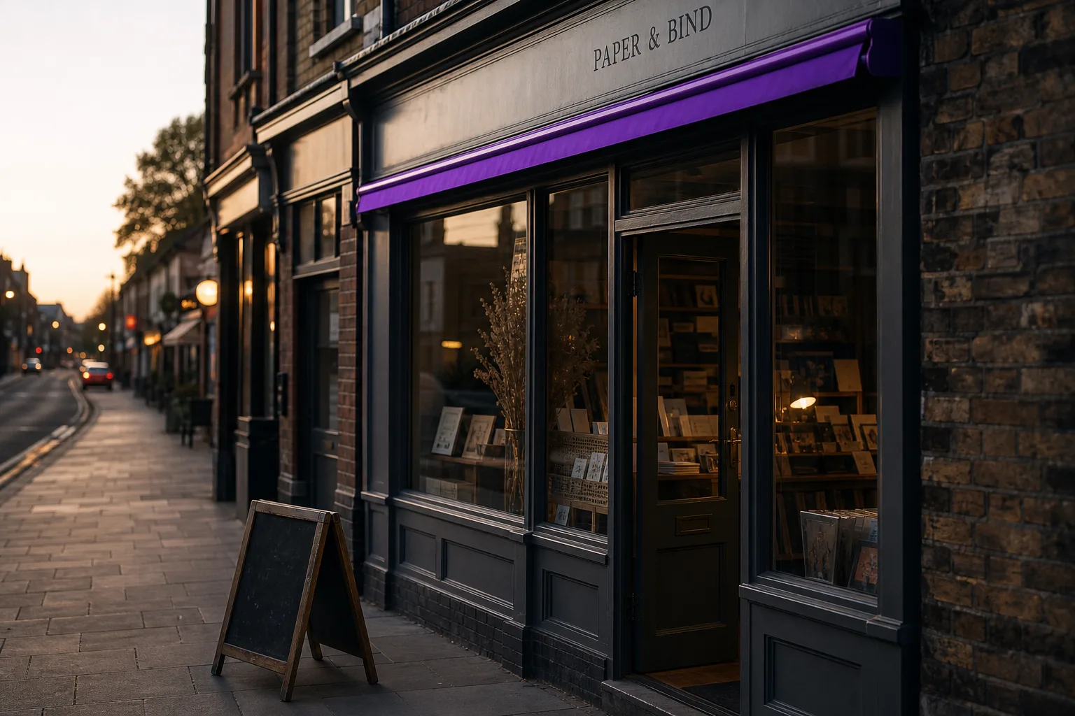 Independent UK high-street shopfront at golden hour, used to illustrate what local SEO is and why it matters for service businesses.