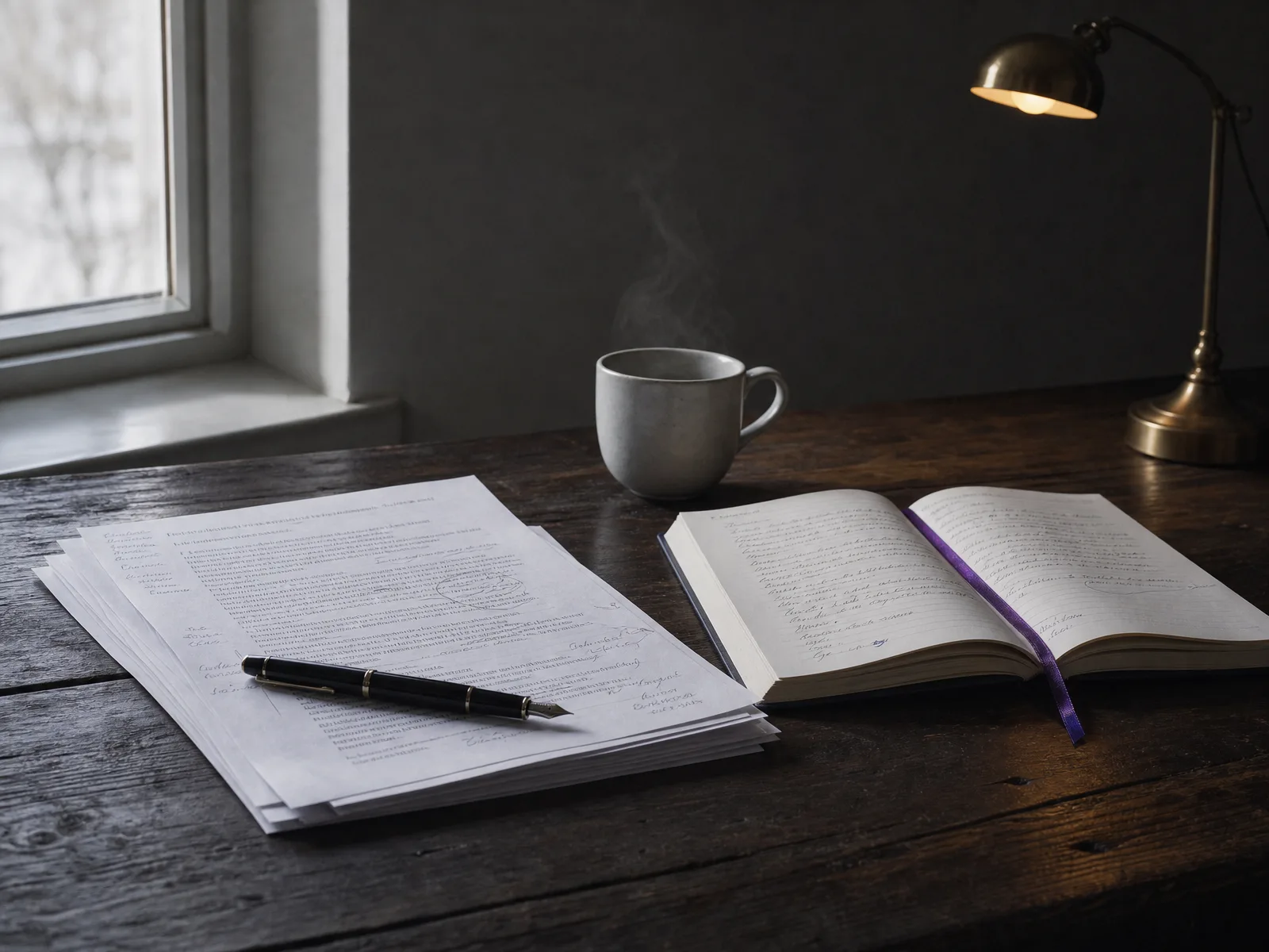 A wide editorial desk shot showing a notebook, fountain pen and stack of printed pages, illustrating the operator-led CoLaz playbook.