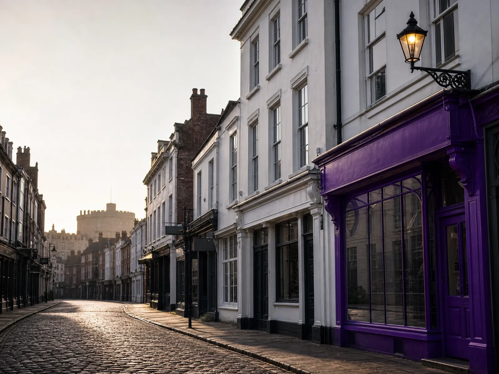A historic Windsor street of Georgian facades in soft golden light